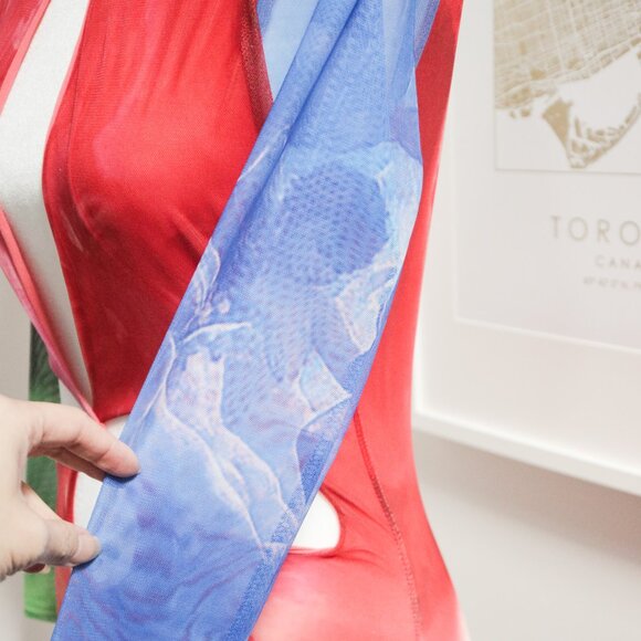 Red Tye Dye 'Orchid' Mesh Cutout Bodysuit 💋 GOI BARCELONA - Picture 7 of 9
